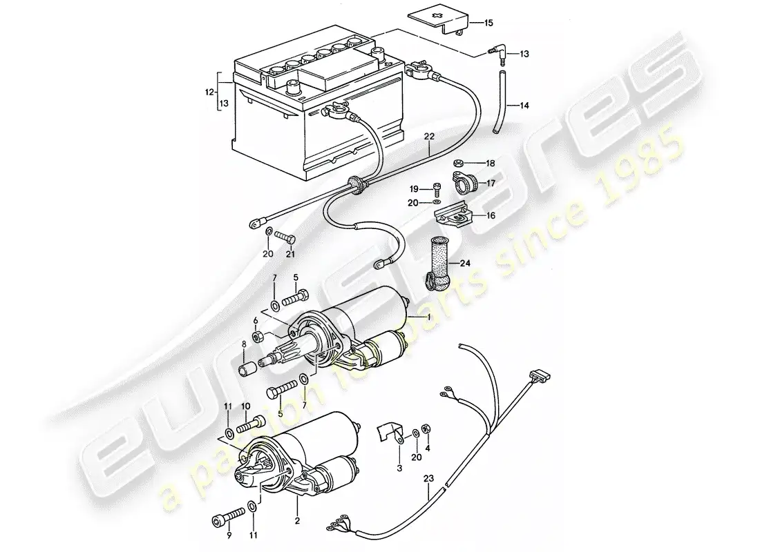 porsche 1992 (968) arranque - batería - mazo de cables diagrama de piezas