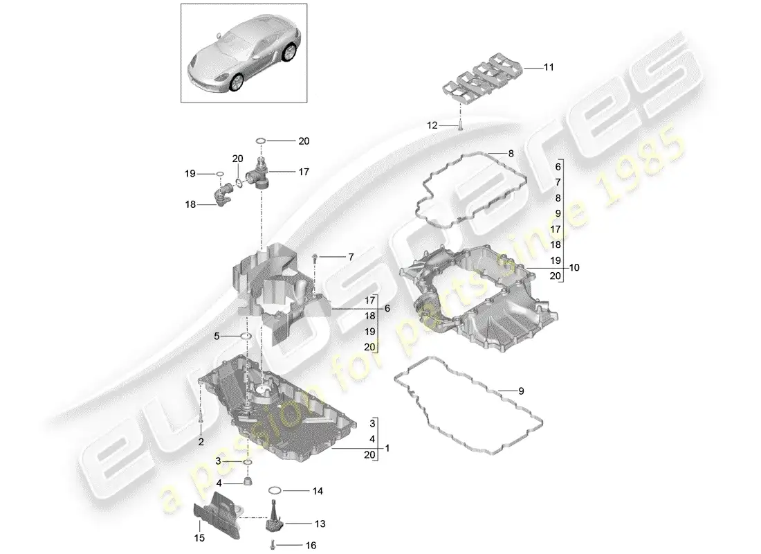 porsche 2018 (718 cayman) motor (presión de aceite./lubrica.) diagrama de piezas