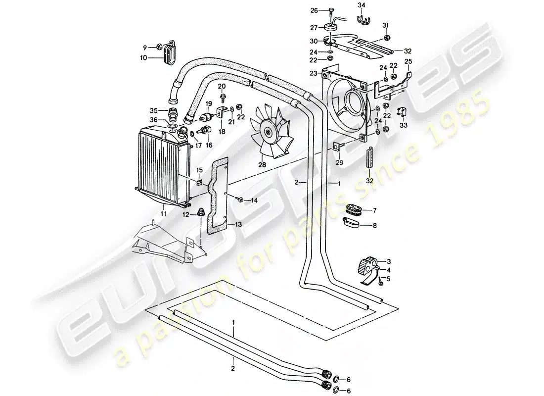 porsche 1996 (993) enfriador de aceite - líneas diagrama de piezas