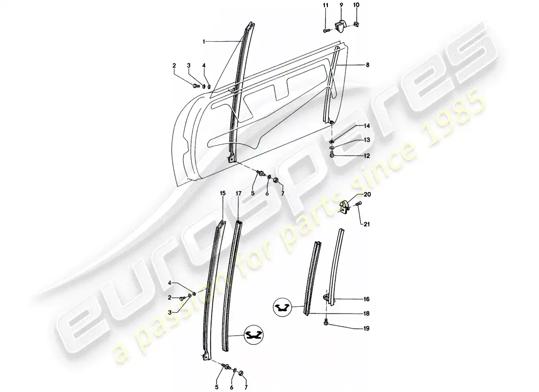 porsche 1975 (914) marco de la ventana diagrama de piezas