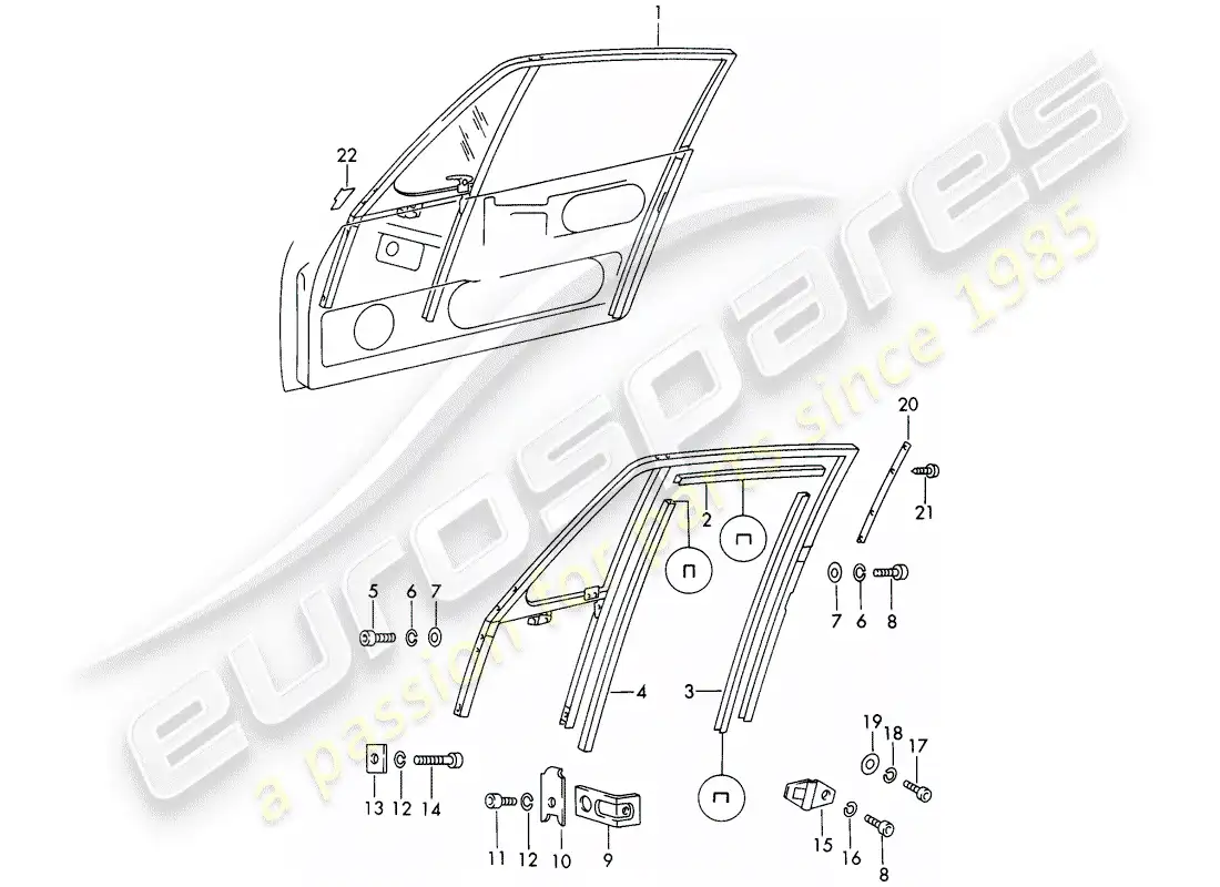 porsche 1965 (911/912) marco de la ventana diagrama de piezas