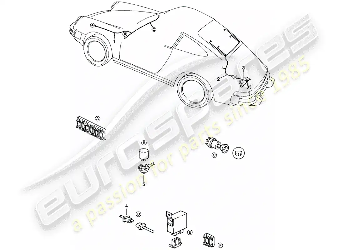 porsche 1983 (911) juegos de cables - calefacción de parabrisas - calefacción de luna trasera diagrama de piezas