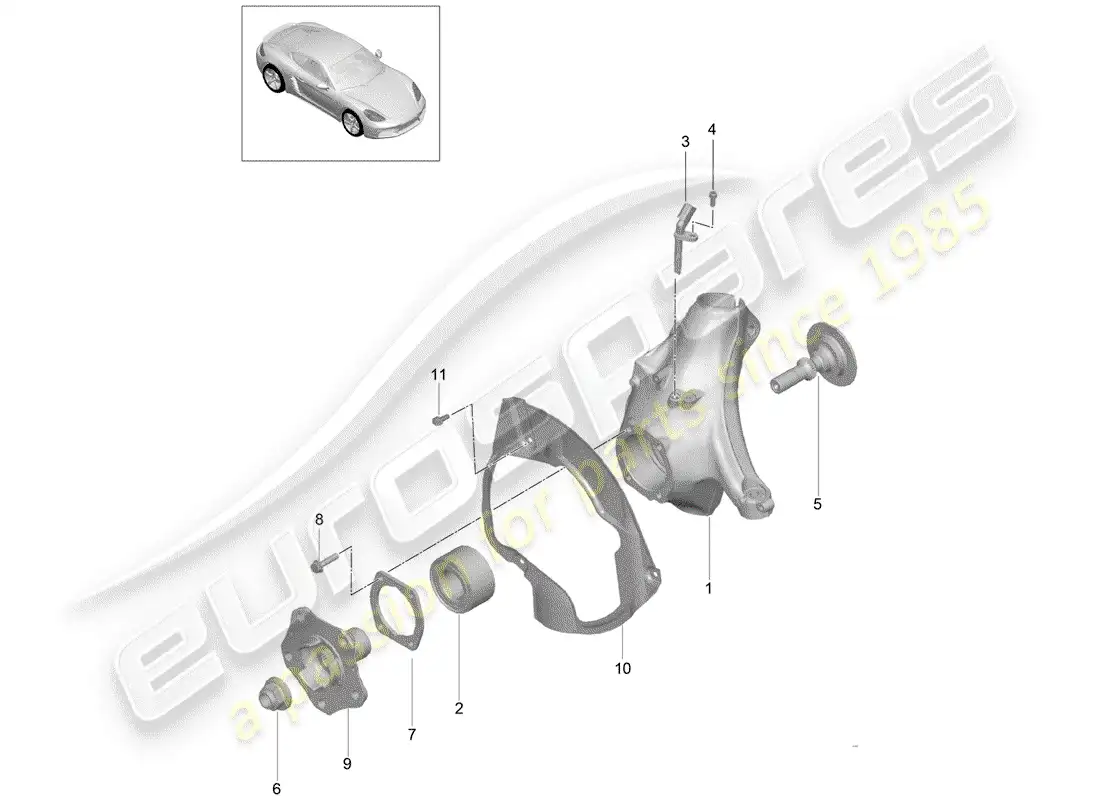 porsche 2017 (718 cayman) portador de ruedas diagrama de piezas