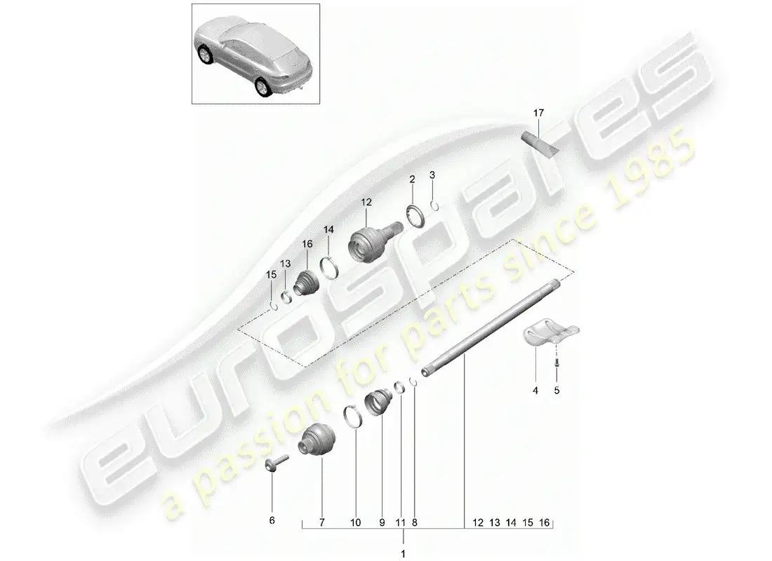 porsche 2016 (macan) eje de accionamiento diagrama de piezas