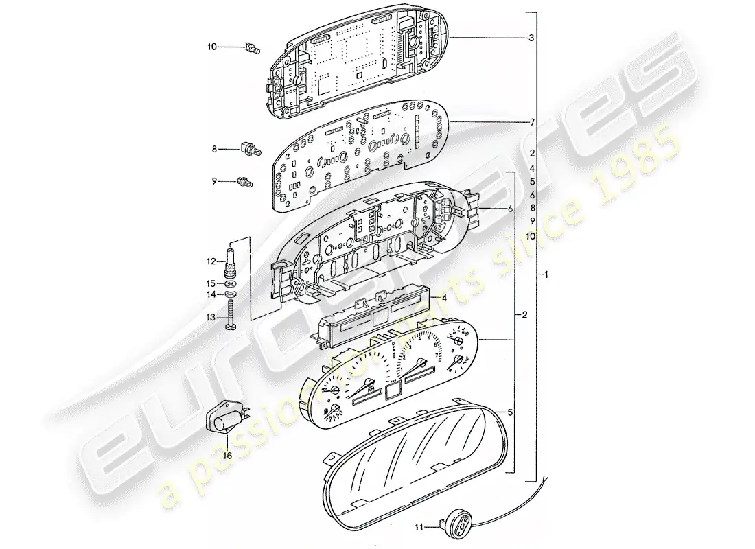 porsche 1990 (928) grupo de instrumentos - d - mj 1989>> diagrama de piezas