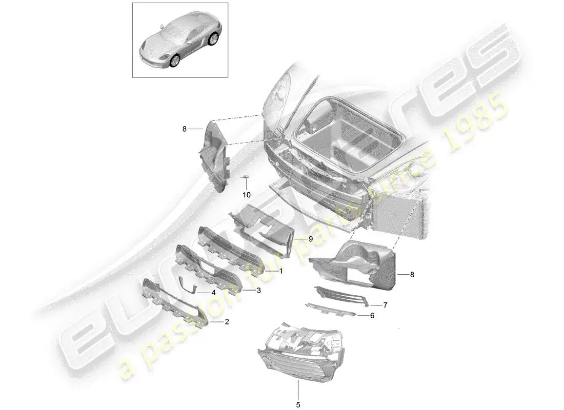 porsche 2020 (718 cayman) ducto de aire diagrama de piezas