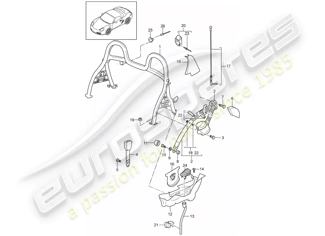 porsche 2009 (987 boxster) barra antivuelco diagrama de piezas