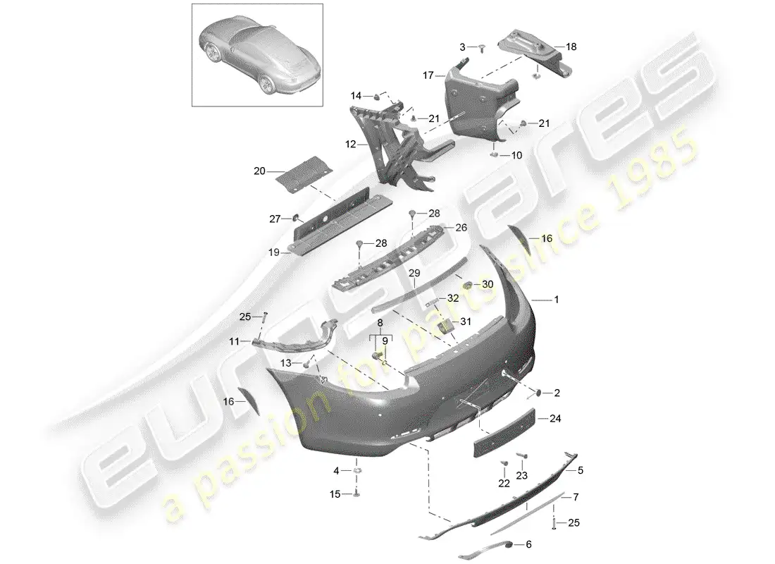 porsche 2012 (991-1) parachoque diagrama de piezas