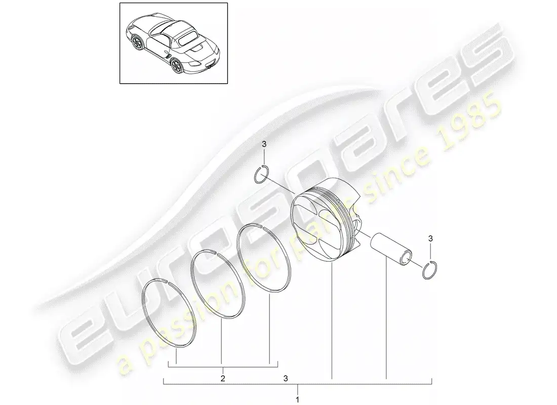 porsche 2012 (987 boxster) pistón diagrama de piezas