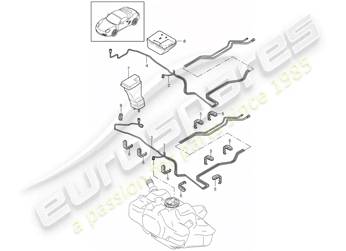porsche 2012 (987 boxster) fuel system diagrama de piezas
