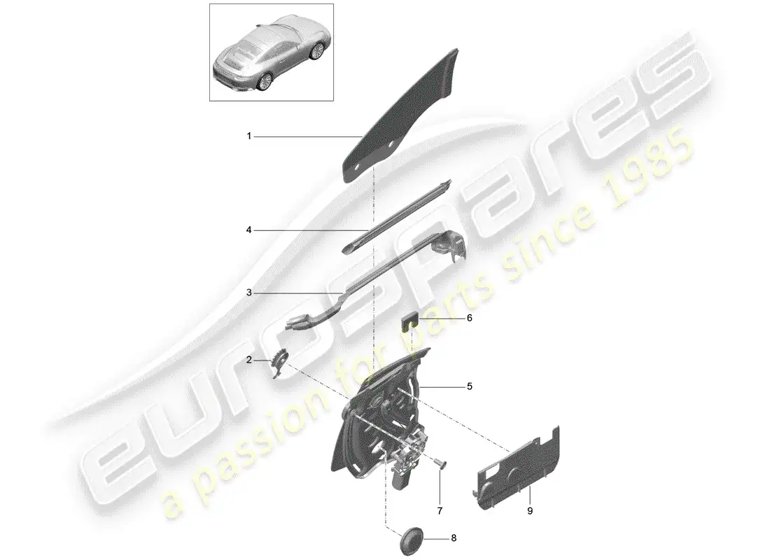 porsche 2019 (991-2) ventana lateral diagrama de piezas