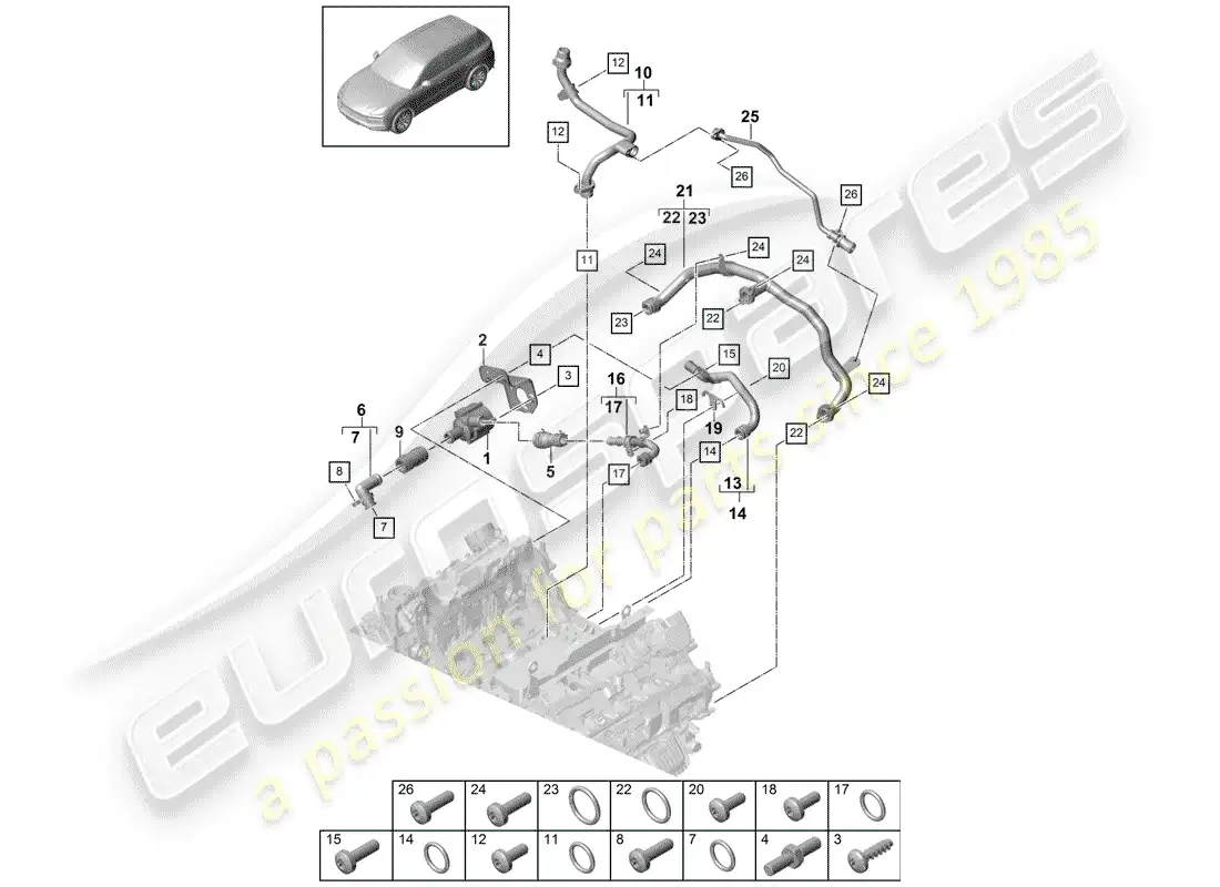 porsche 2020 (cayenne e3 9ya/9yb) water cooling diagrama de piezas
