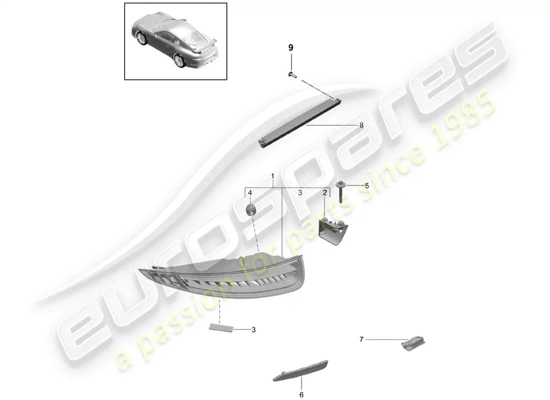 porsche 2014 (991-1 r/gt3/rs) luz trasera diagrama de piezas