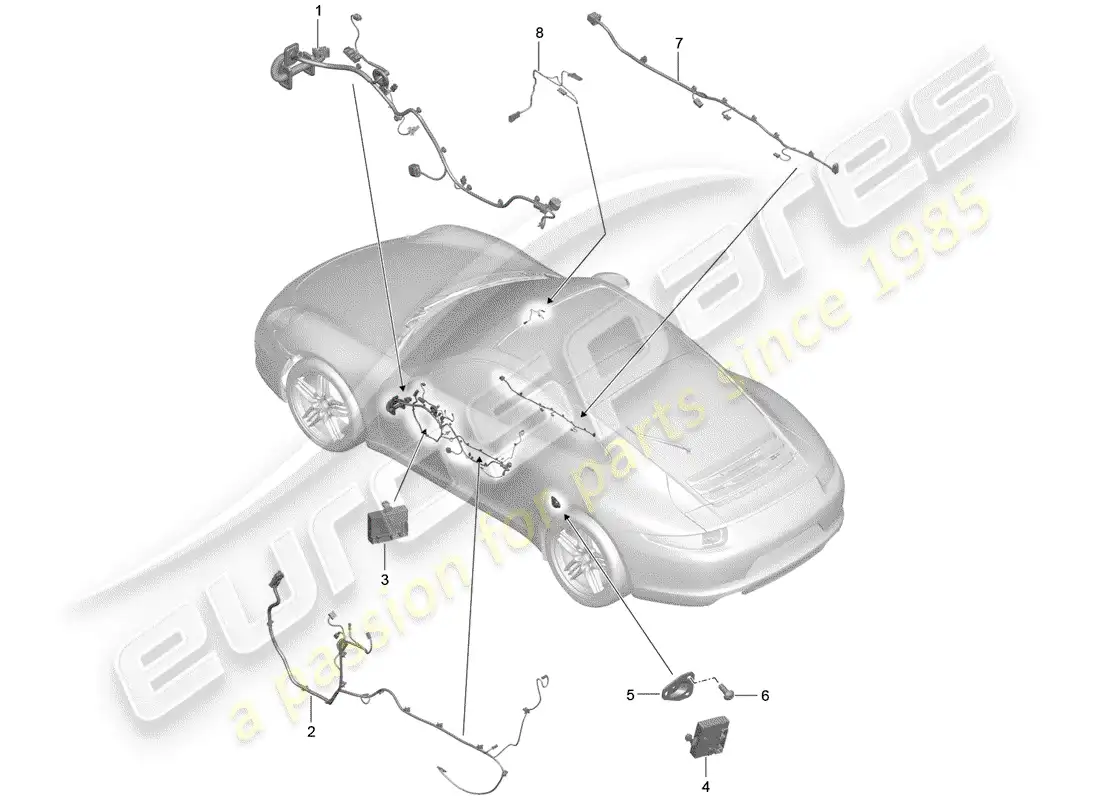 porsche 2012 (991-1) cableando arneses diagrama de piezas
