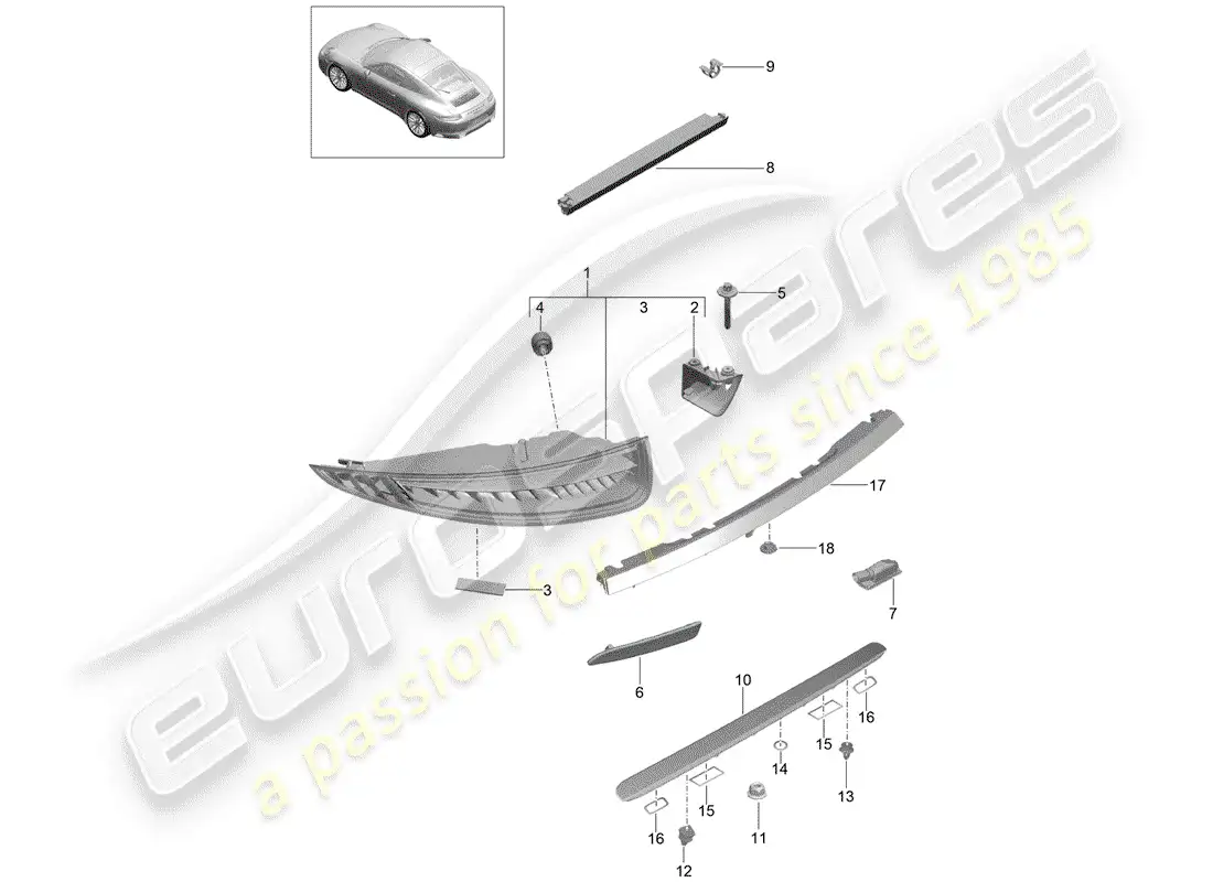 porsche 2019 (991-2) luz trasera diagrama de piezas