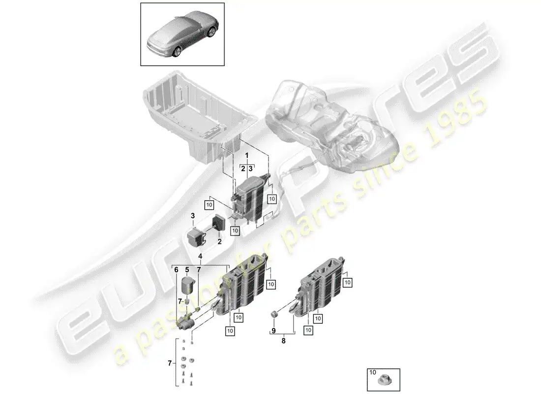 porsche 2017 (panamera 971-1) bote de emisiones evaporativas diagrama de piezas
