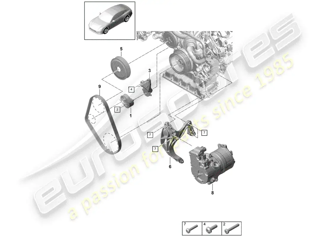 porsche 2017 (panamera 971-1) cinturón acanalado en v diagrama de piezas