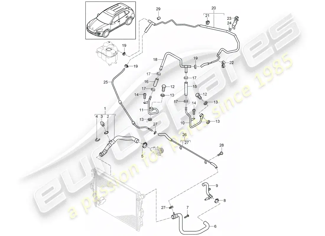 porsche 2013 (cayenne e2 92a) refrigeración por agua 4 diagrama de piezas