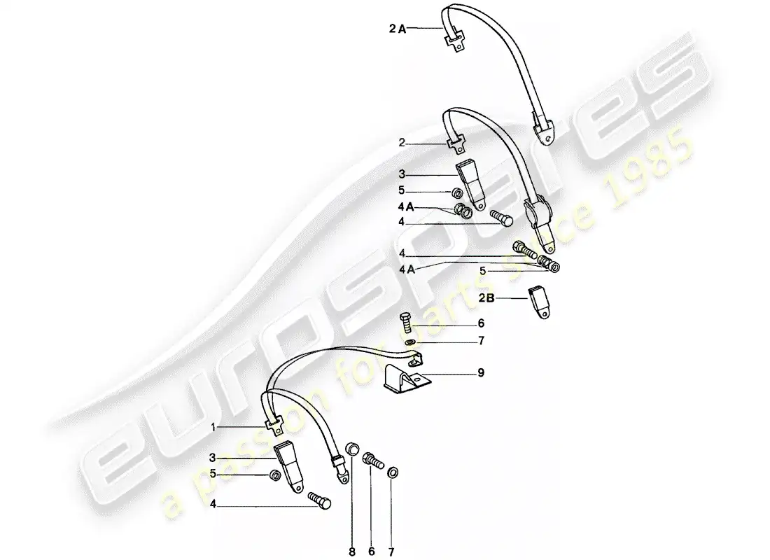 porsche 1983 (911) cinturón de seguridad diagrama de piezas