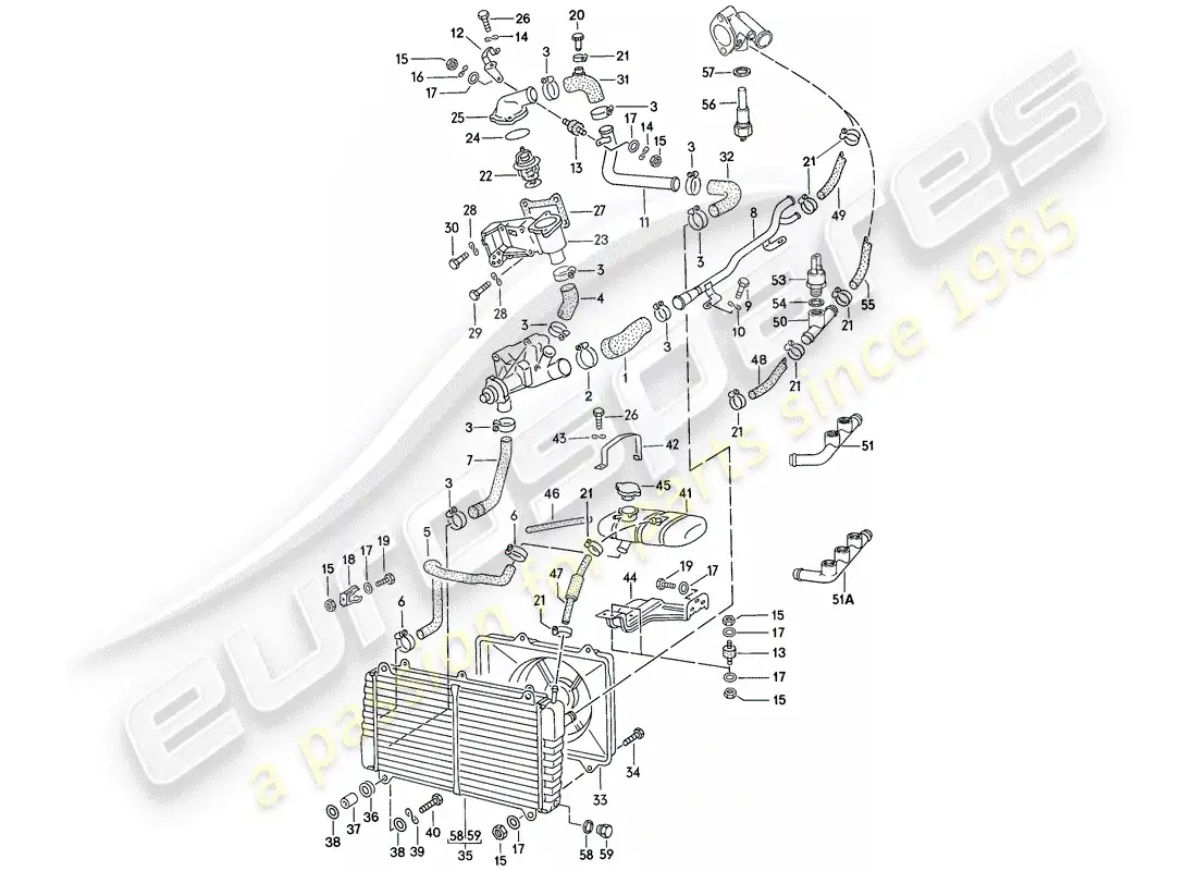 porsche 1977 (924) water cooling diagrama de piezas