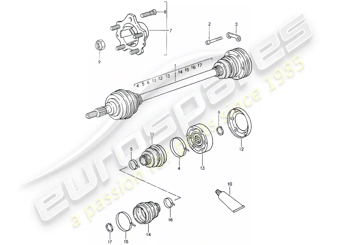 porsche 1991 (964) eje de transmisión - cubo de la rueda trasera diagrama de piezas