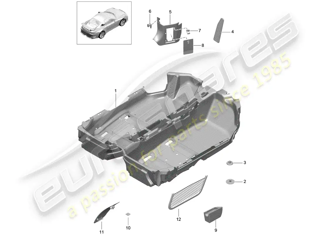 porsche 2017 (991-2 r/gt3/rs) cubierta de piso diagrama de piezas