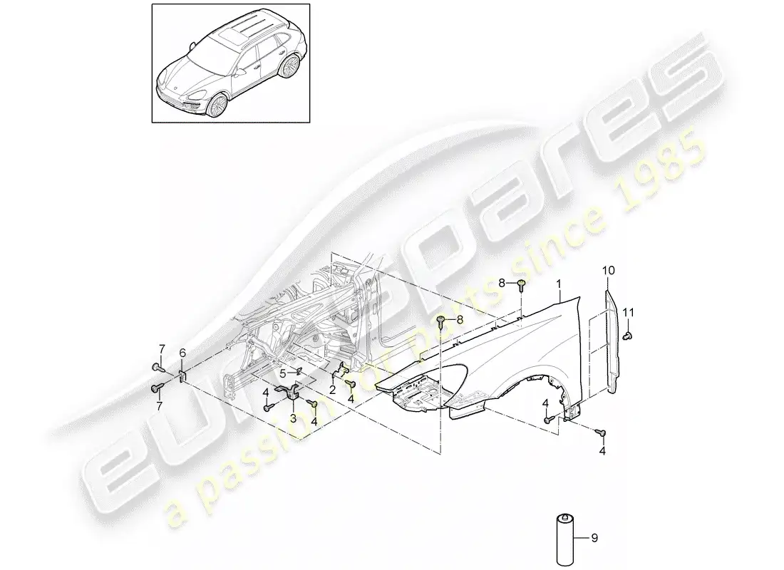 porsche 2013 (cayenne e2 92a) diagrama de piezas del guardabarros
