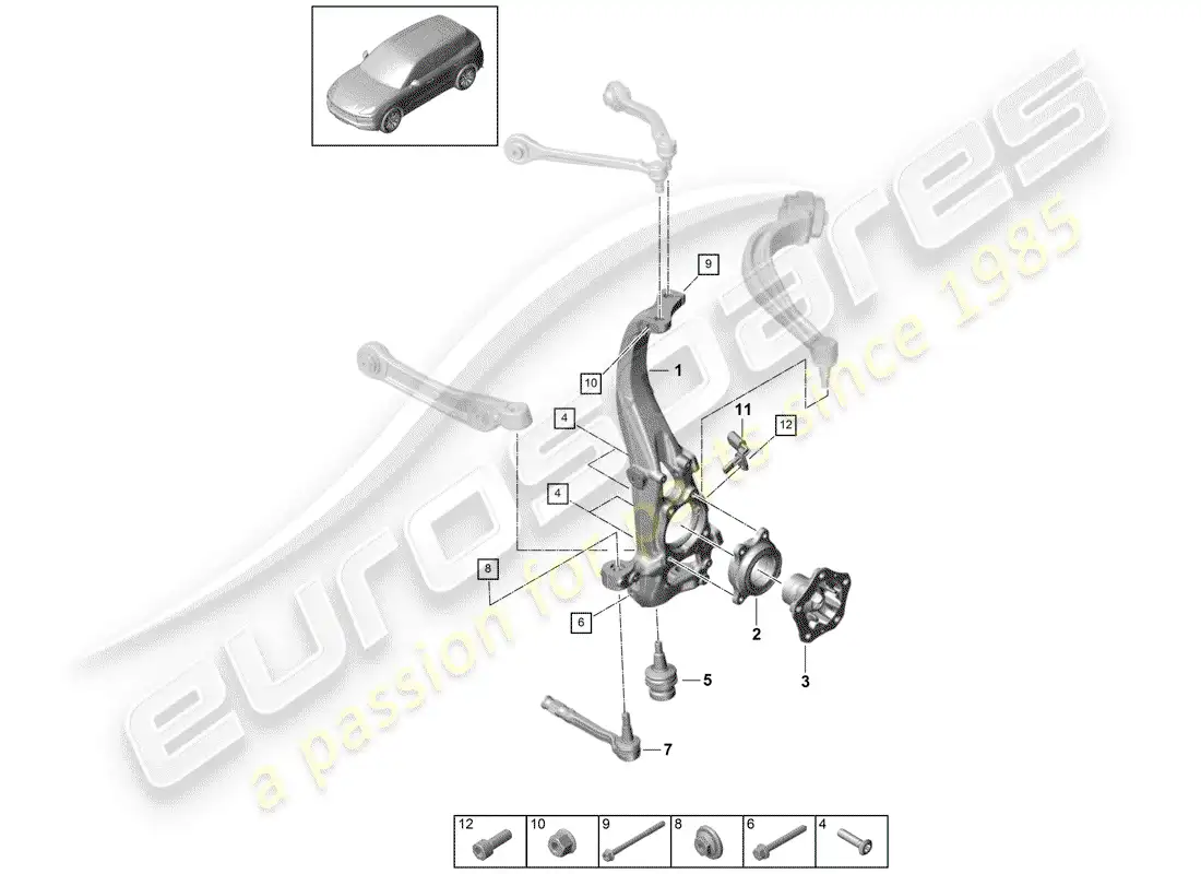 porsche 2018 (cayenne e3 9ya/9yb) portador de ruedas diagrama de piezas
