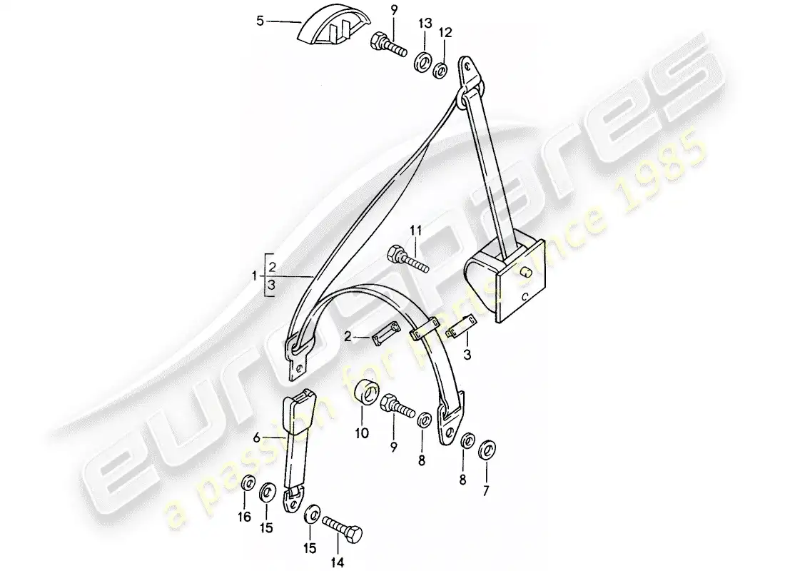 porsche 1992 (968) cinturón de seguridad diagrama de piezas