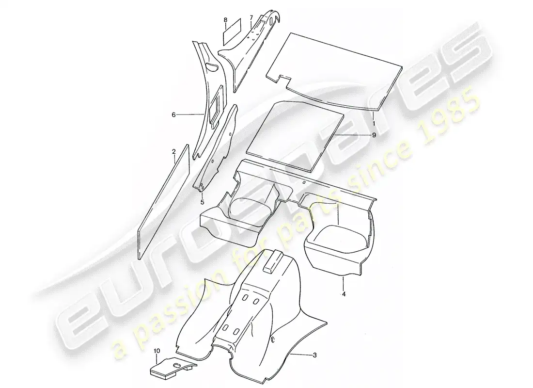 porsche 1990 (928) carcasa del cuerpo - absorbentes de sonido diagrama de piezas