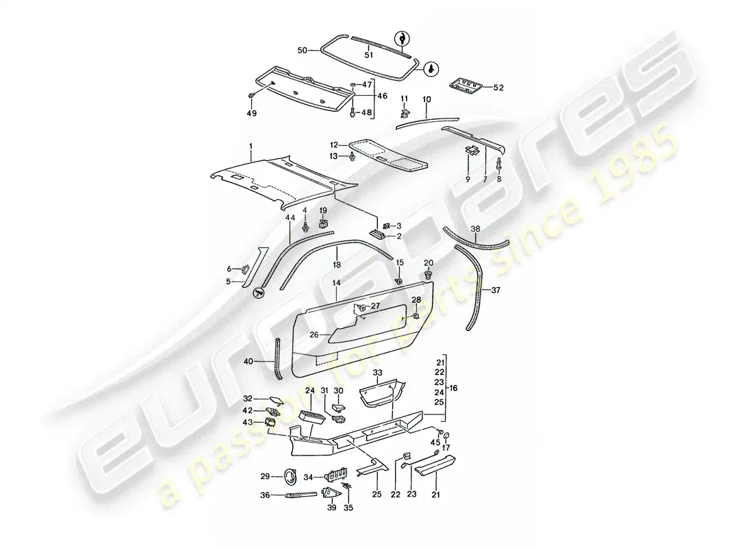 porsche 1990 (928) panel de la puerta - panel de decoración del techo diagrama de piezas