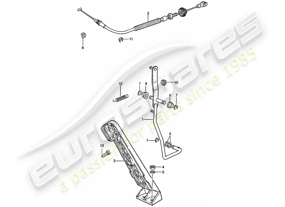 porsche 1982 (944) pedal de acelerador - cable de acelerador - para vehículos con - caja de cambios manual diagrama de piezas