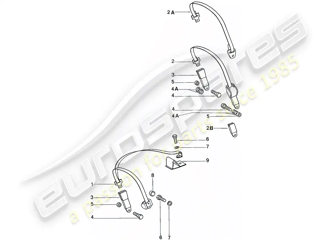 porsche 1985 (911) cinturón de seguridad diagrama de piezas