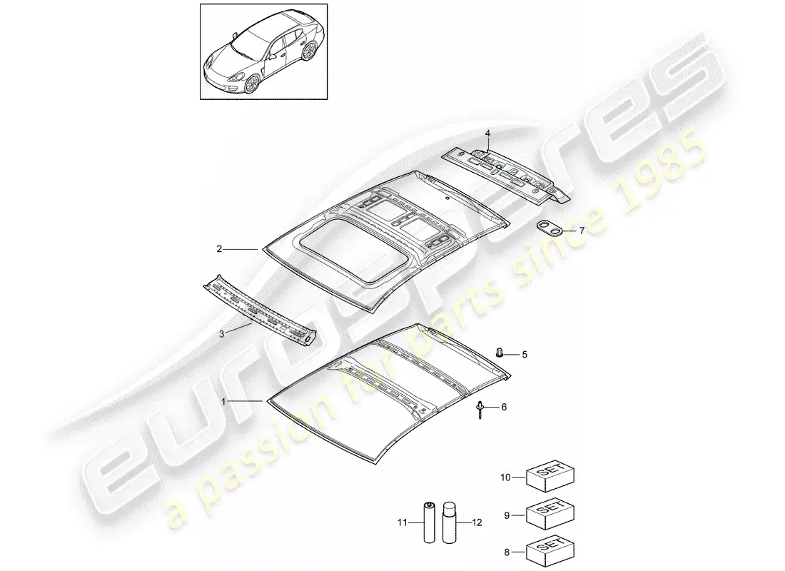 porsche 2013 (panamera 970) techo diagrama de piezas