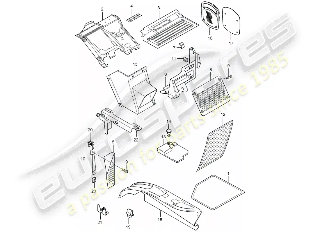 porsche 2005 (carrera gt) espacio para los pies - cubierta del piso diagrama de piezas