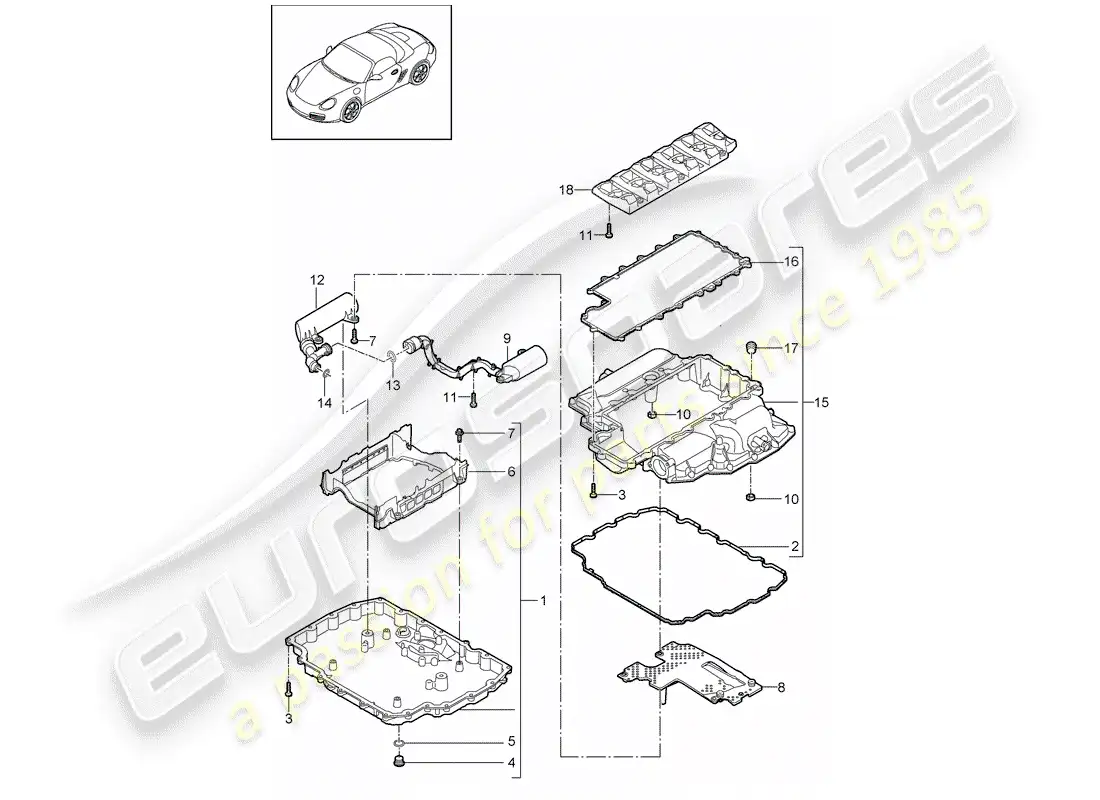 porsche 2012 (987 boxster) colector de aceite diagrama de piezas