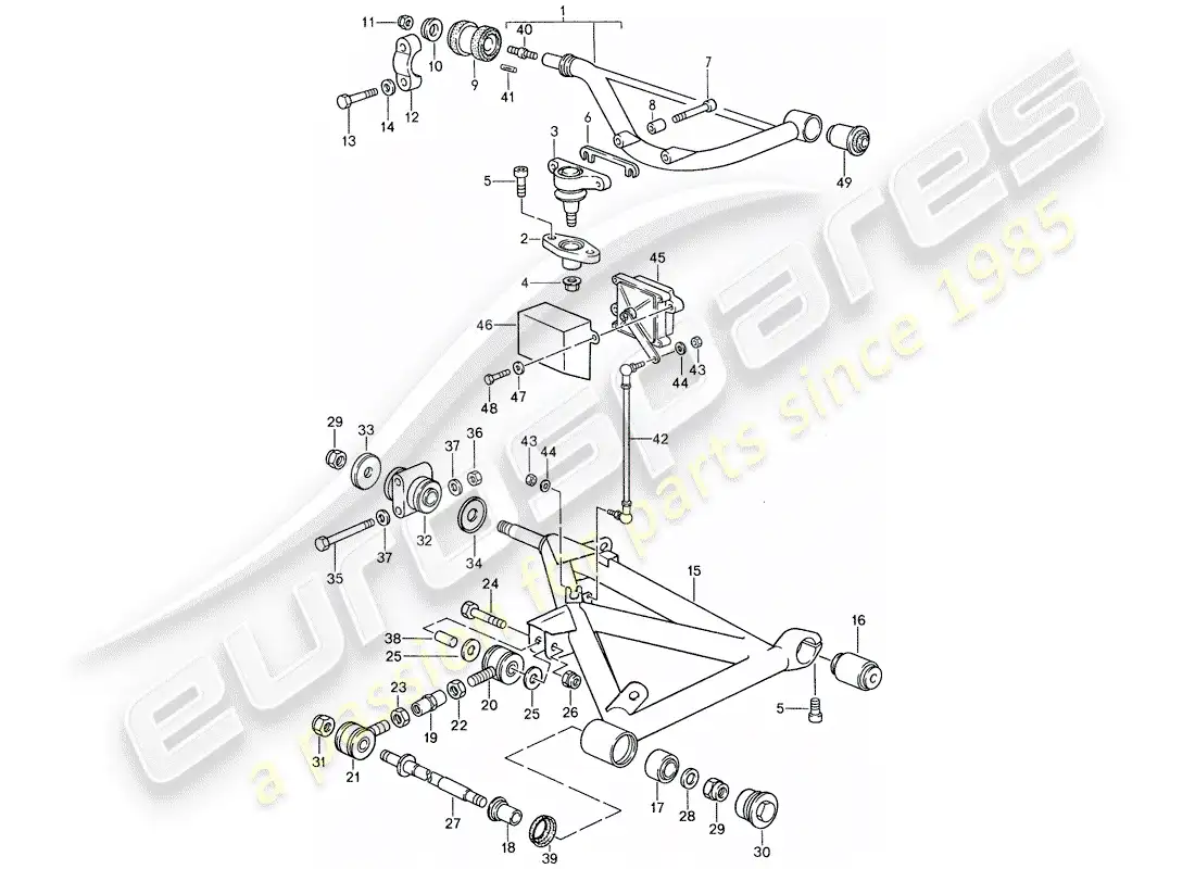porsche 1987 (959) dirección del eje trasero diagrama de piezas