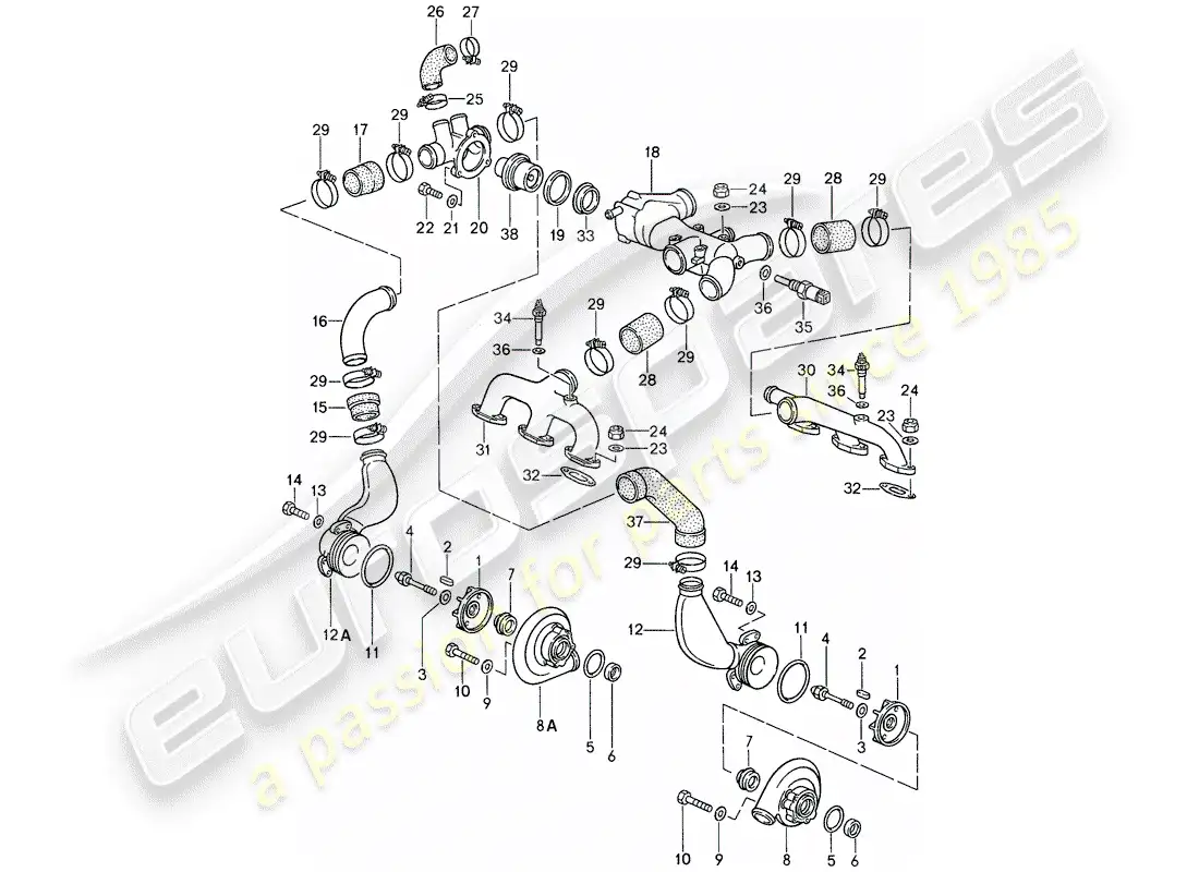 porsche 1987 (959) water cooling 3 diagrama de piezas