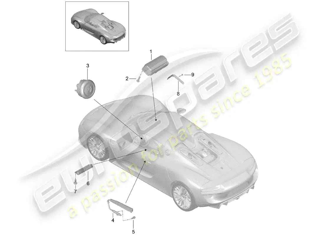 porsche 2015 (918 spyder) bolsa de aire diagrama de piezas