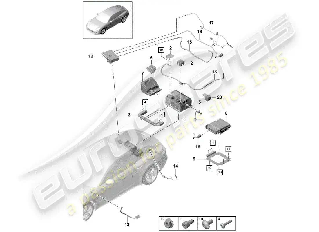 porsche 2020 (panamera 971-1) batería diagrama de piezas