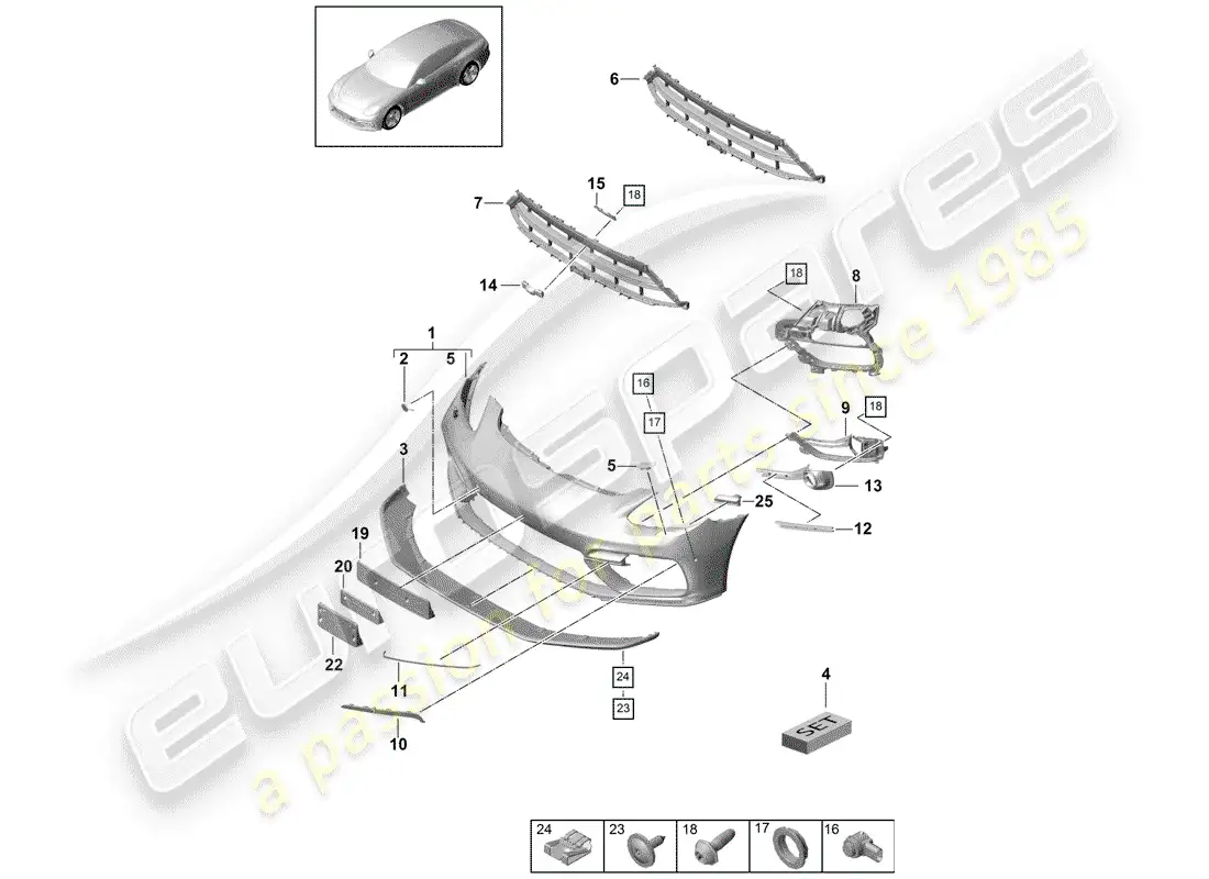 porsche 2019 (panamera 971-1) parachoque diagrama de piezas