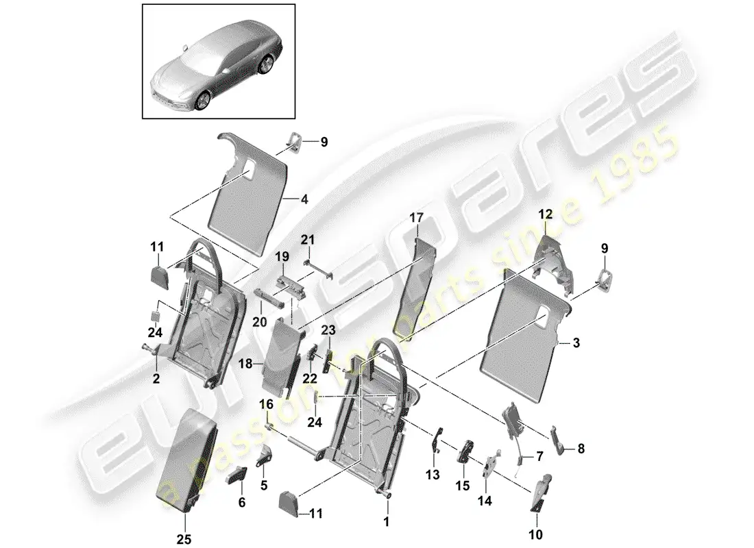 porsche 2019 (panamera 971-1) respaldo del asiento trasero diagrama de piezas