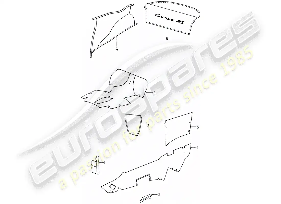 porsche 1995 (993) equipamiento interior - alfombra adhesiva diagrama de piezas
