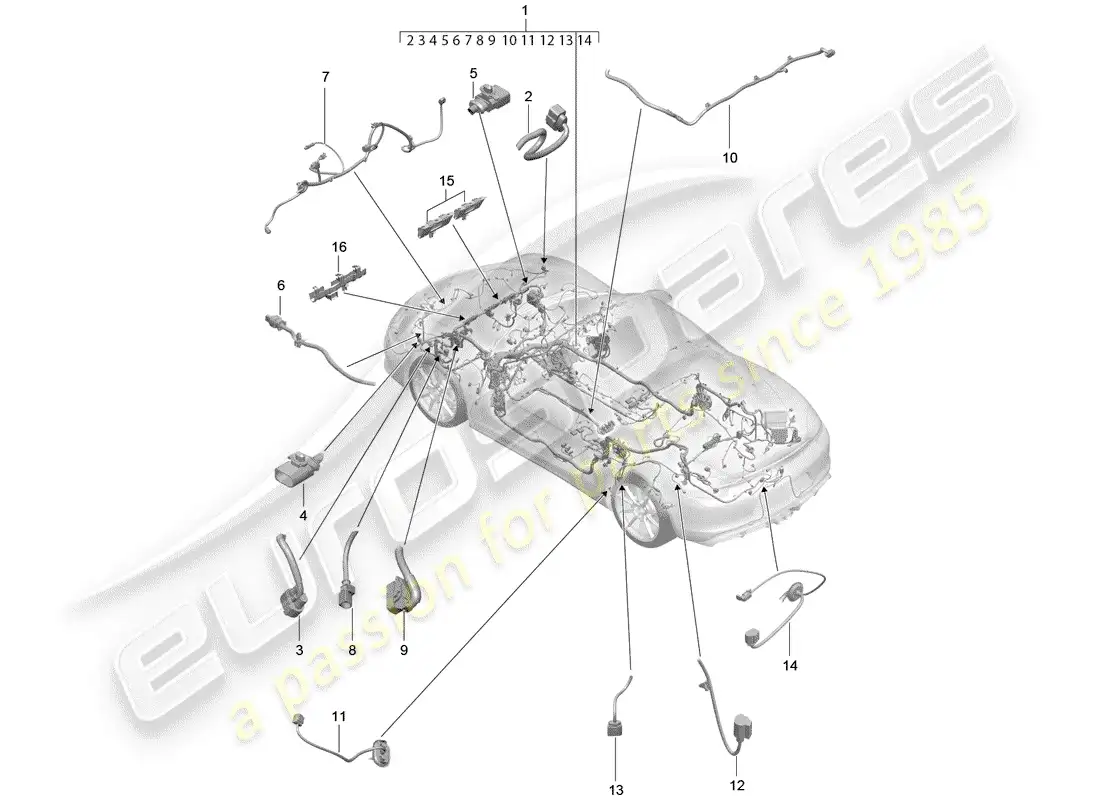 porsche 2016 (981 boxster spyder) cableando arneses diagrama de piezas