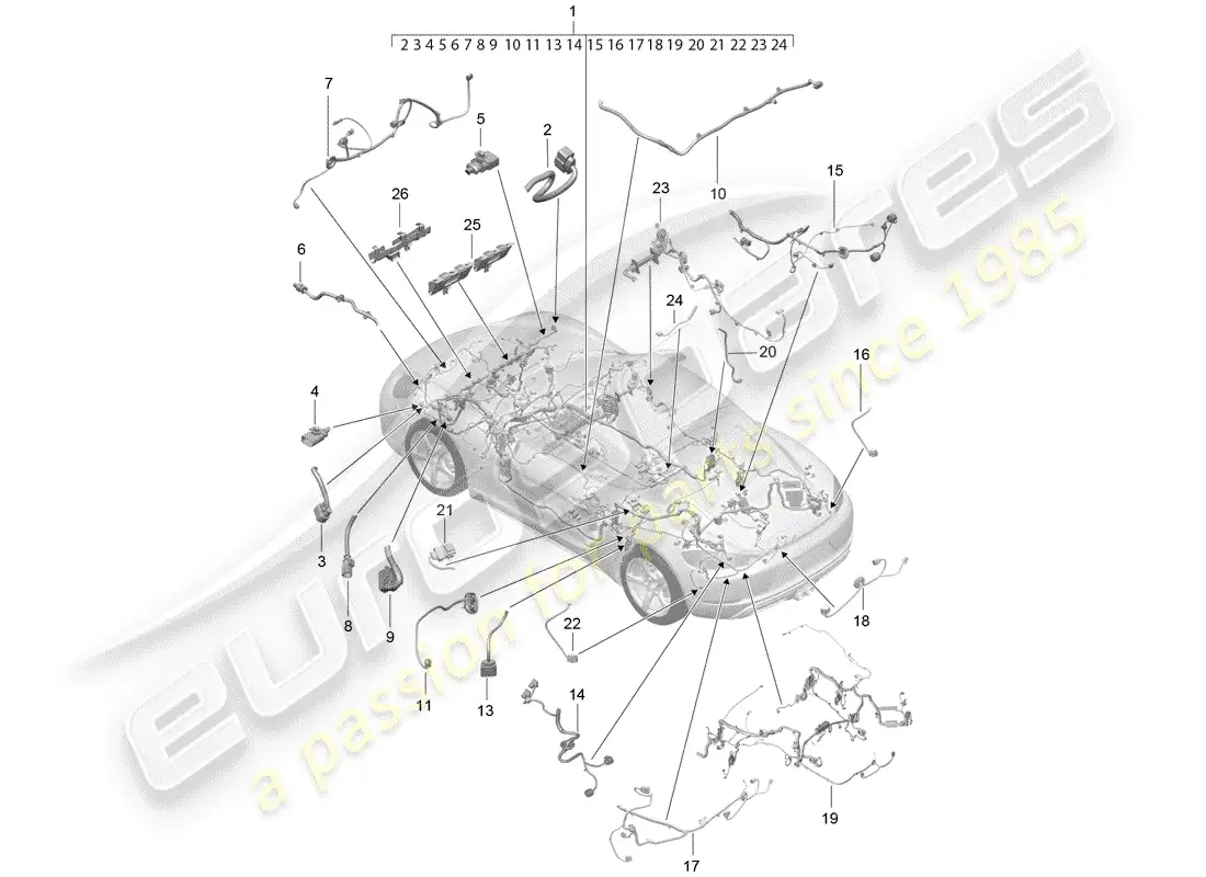 porsche 2017 (718 cayman) cableando arneses diagrama de piezas