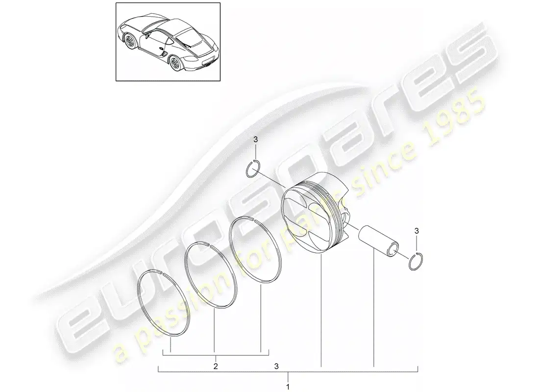 porsche 2010 (987 cayman) pistón diagrama de piezas