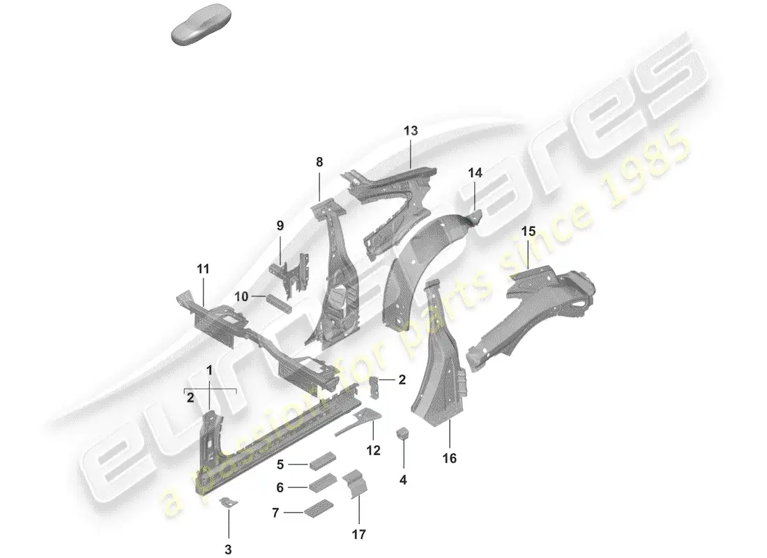 porsche 2019 (992-1) umbral diagrama de piezas