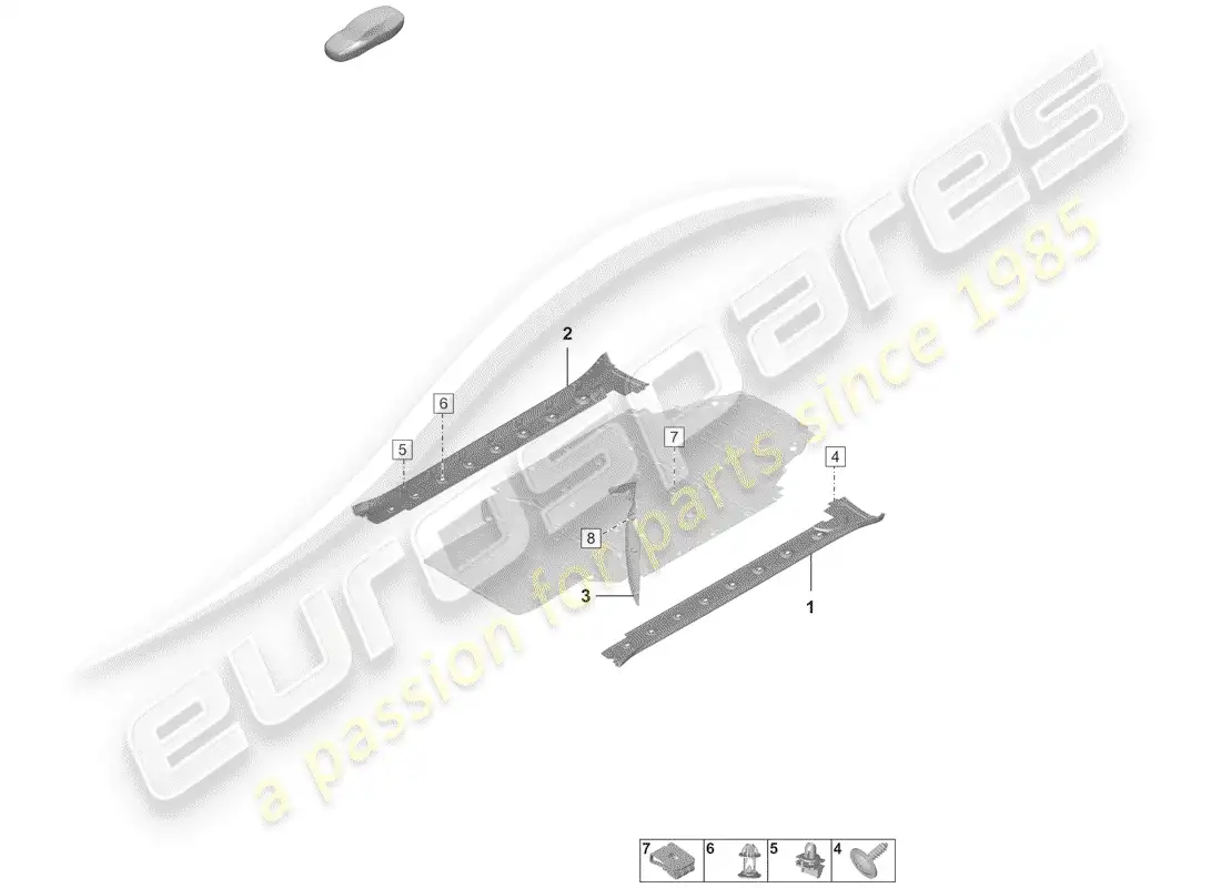 porsche 2019 (992-1) moldura de larguero diagrama de piezas