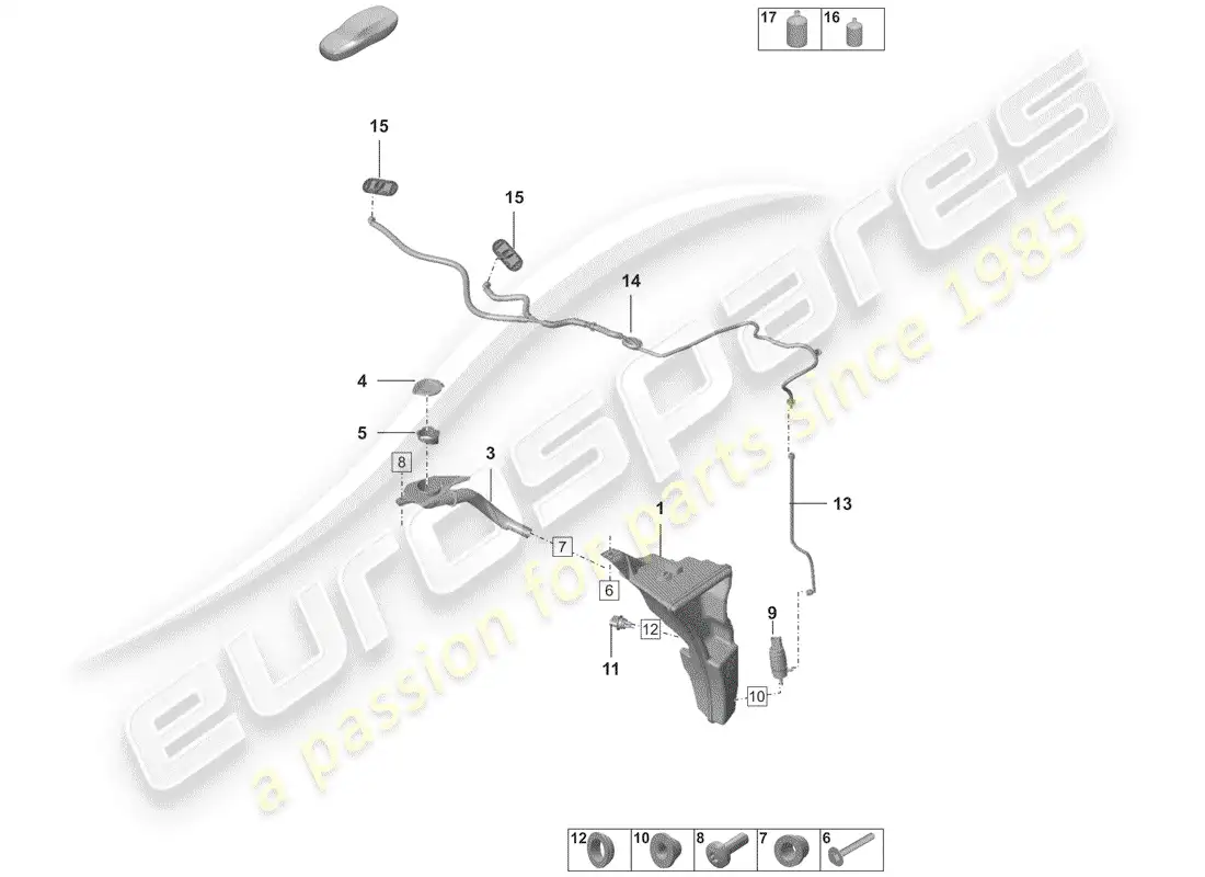 porsche 2020 (992-1) windshield washer unit diagrama de piezas