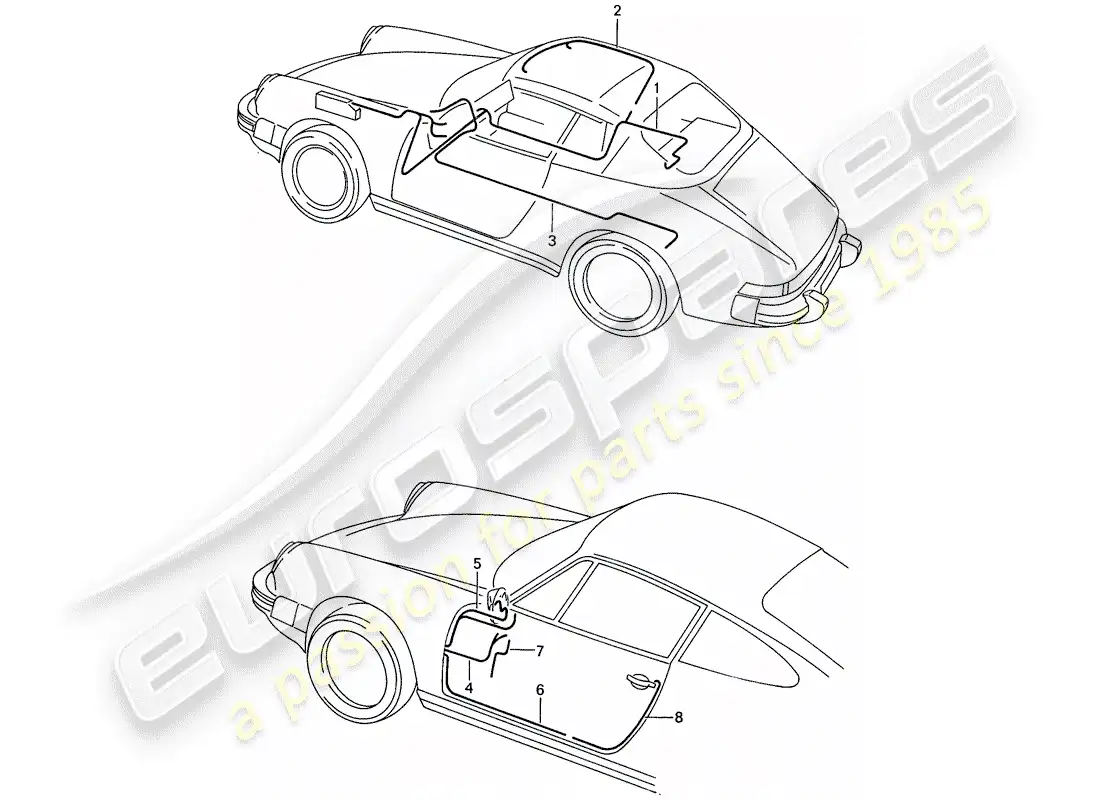 porsche 1987 (911) arneses de cableado - carroceria - puerta diagrama de piezas